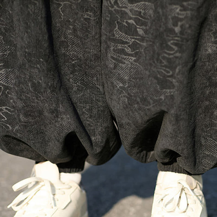 Buddha Stones Czarne żakardowe spodnie haremowe męskie ze ściągaczem i kieszeniami - image 9