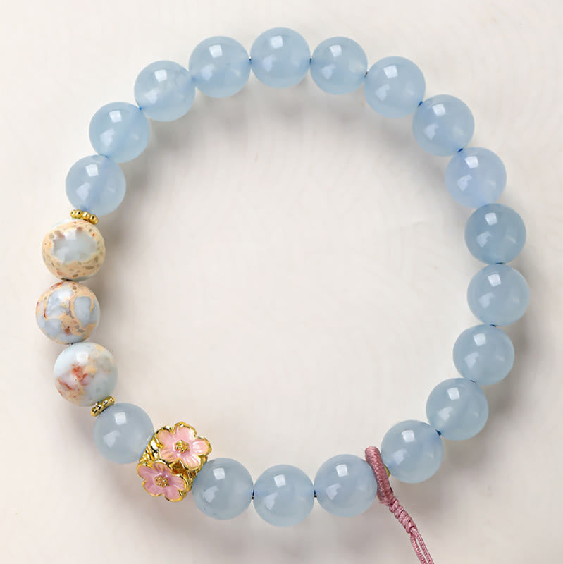 Buddha Stones Bransoletka lecznicza z niebieskim chalcedonem i postacią Fu w kształcie kociej łapki - image 2