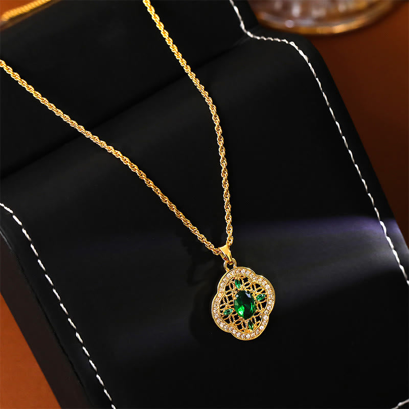 Buddha Stones Naszyjnik z wisiorkiem szczęścia w kształcie koniczyny czterolistnej, z pustym wzorem, platerowany miedzią złoty łańcuszek - image 1