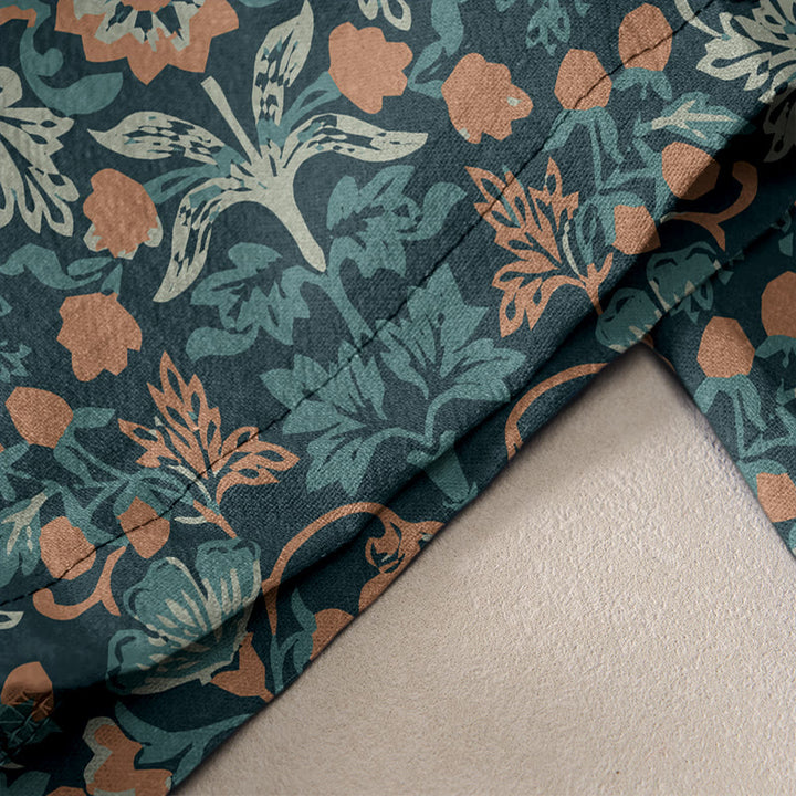 Buddha Stones Spodnie damskie z elastycznej talii z kieszeniami, bawełniane, w kwiaty i liście winorośli - image 2