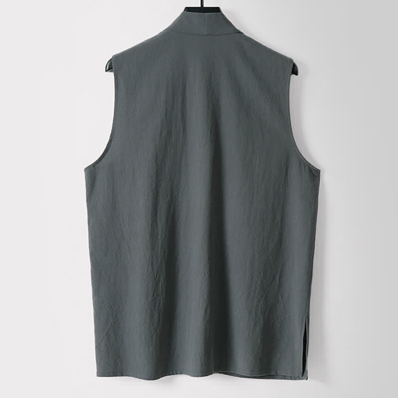 Buddha Stones Wiosenny, czysty kolor, męski, bawełniany, lniany, bezrękawnik, z otwartym przodem - image 1