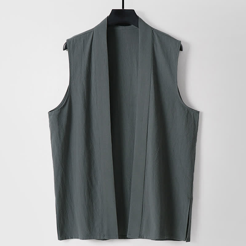 Buddha Stones Wiosenny, czysty kolor, męski, bawełniany, lniany, bezrękawnik, z otwartym przodem - DimGray - USA/ UK/AU56, EU66 (9XL) - image 0