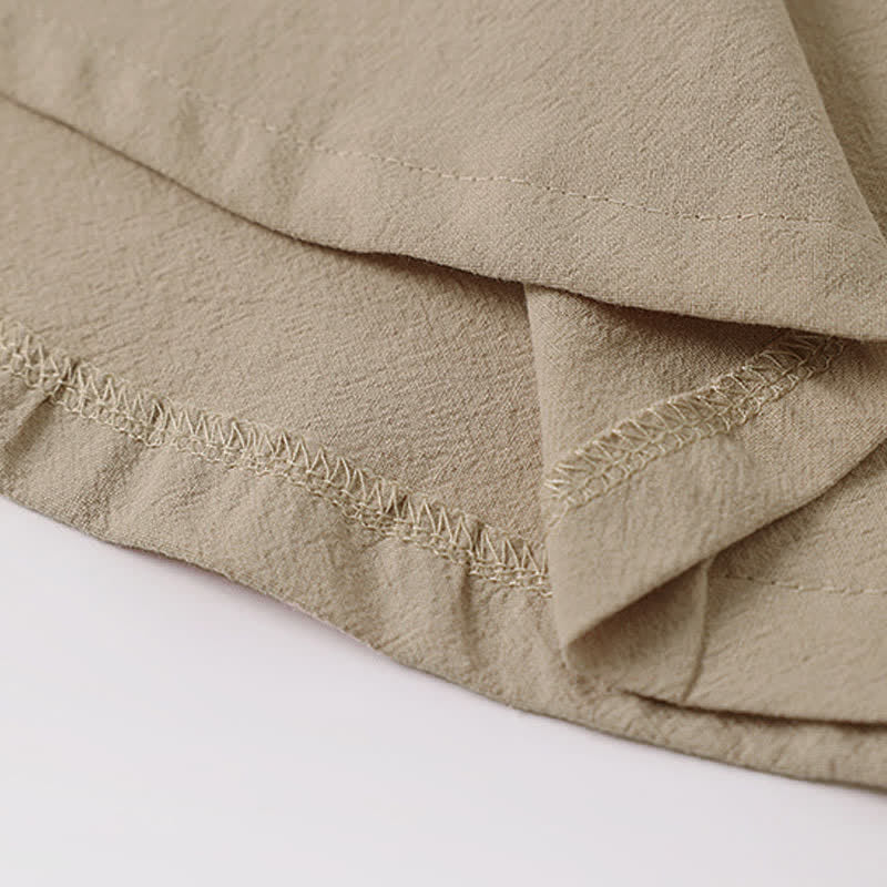 Buddha Stones Letnia męska koszulka z bawełny lnianej z krótkim rękawem i haftowanym kołnierzykiem - image 9