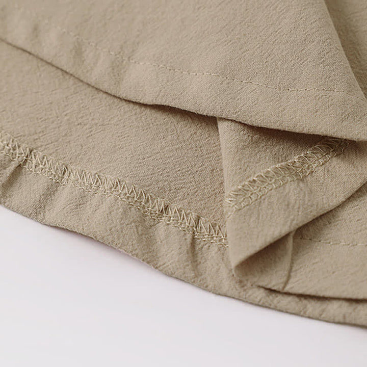 Buddha Stones Letnia męska koszulka z bawełny lnianej z krótkim rękawem i haftowanym kołnierzykiem - image 9