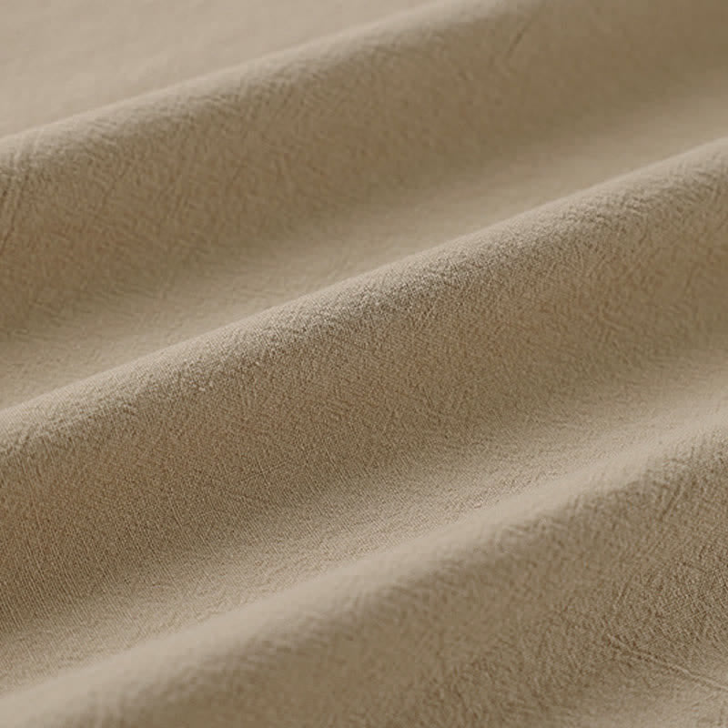 Buddha Stones Letnia męska koszulka z bawełny lnianej z krótkim rękawem i haftowanym kołnierzykiem - image 7