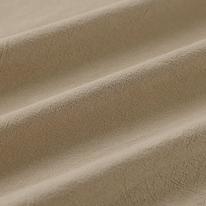 Buddha Stones Letnia męska koszulka z bawełny lnianej z krótkim rękawem i haftowanym kołnierzykiem - image 7