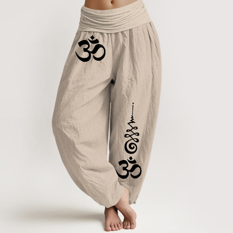 Buddha Stones Spodnie damskie typu harem z elastyczną talią i wzorem linii energetycznych OM firmy Cotton Calm - Dębnik - US16, UK/AU20, EU48 (3XL) - image 11