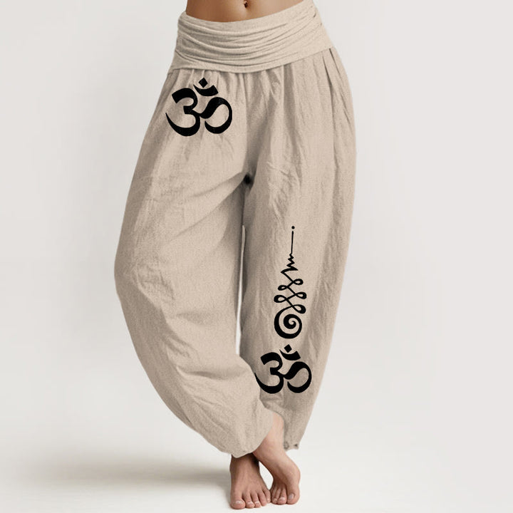 Buddha Stones Spodnie damskie typu harem z elastyczną talią i wzorem linii energetycznych OM firmy Cotton Calm - Dębnik - US16, UK/AU20, EU48 (3XL) - image 11