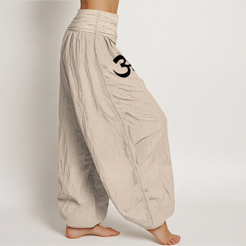 Buddha Stones Spodnie damskie typu harem z elastyczną talią i wzorem linii energetycznych OM firmy Cotton Calm - image 12