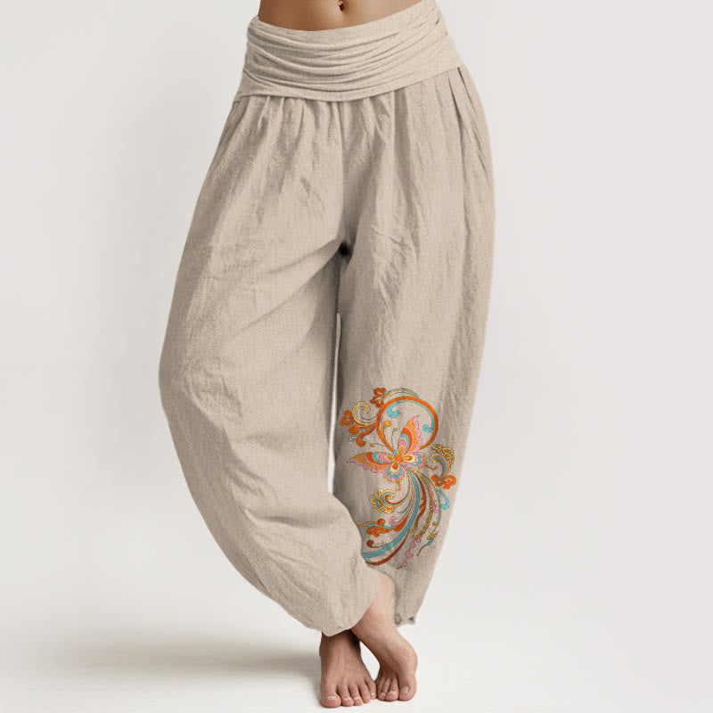 Buddha Stones Damskie spodnie haremowe z elastyczną talią i wzorem motyli w chmurki bez bawełny - Dębnik - US16, UK/AU20, EU48 (3XL) - image 11