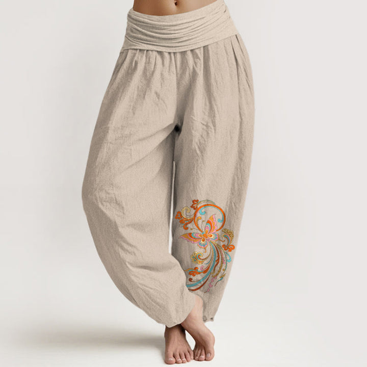 Buddha Stones Damskie spodnie haremowe z elastyczną talią i wzorem motyli w chmurki bez bawełny - Dębnik - US16, UK/AU20, EU48 (3XL) - image 11