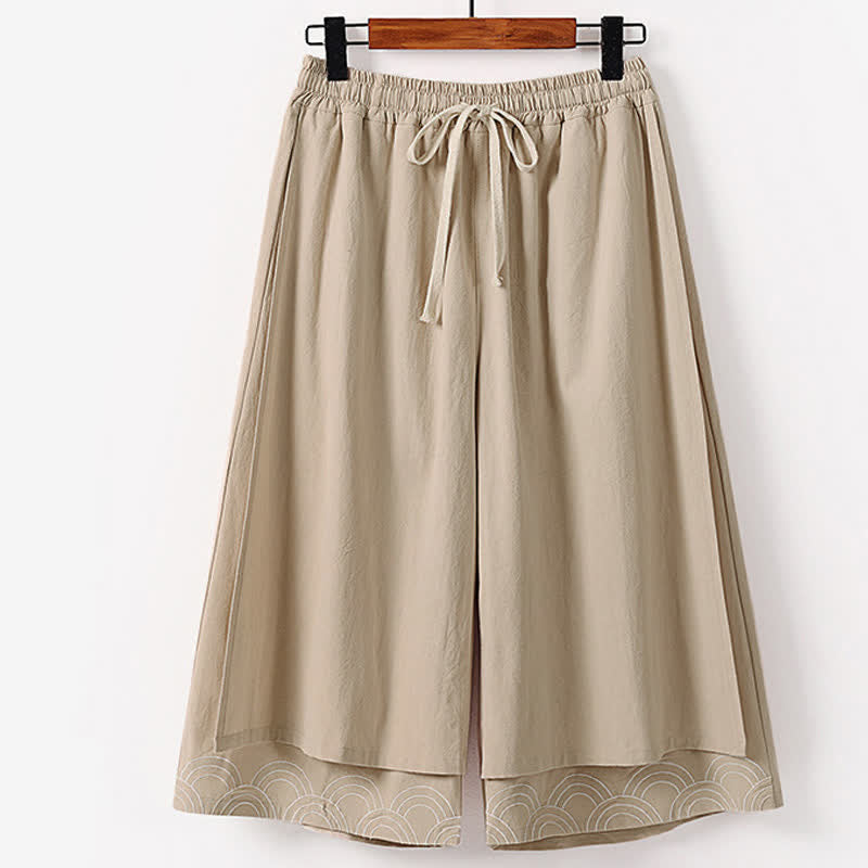 Buddha Stones Letnie, haftowane, bawełniane, lniane spodnie męskie z szerokimi nogawkami i kieszeniami - Dębnik - US/UK/AU50, EU60 (7XL) - image 4