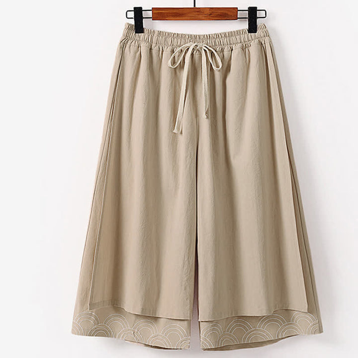 Buddha Stones Letnie, haftowane, bawełniane, lniane spodnie męskie z szerokimi nogawkami i kieszeniami - Dębnik - US/UK/AU50, EU60 (7XL) - image 4