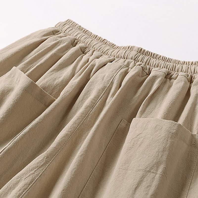 Buddha Stones Letnie, haftowane, bawełniane, lniane spodnie męskie z szerokimi nogawkami i kieszeniami - image 7