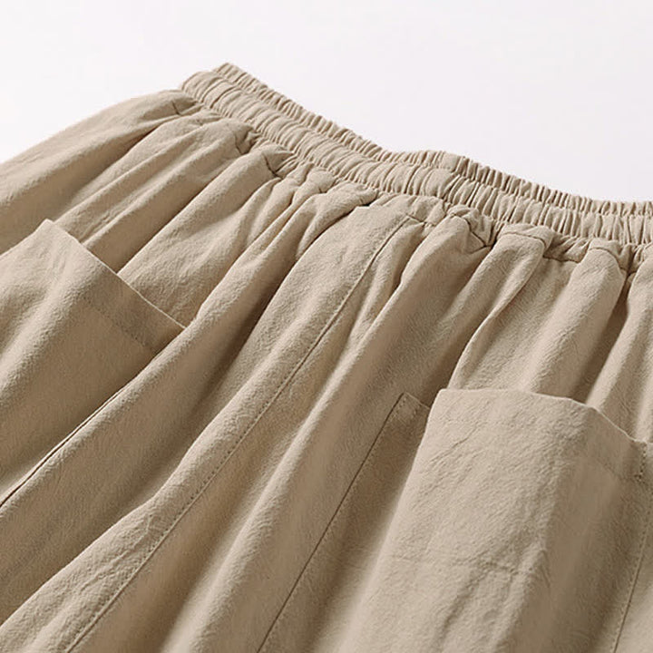 Buddha Stones Letnie, haftowane, bawełniane, lniane spodnie męskie z szerokimi nogawkami i kieszeniami - image 7