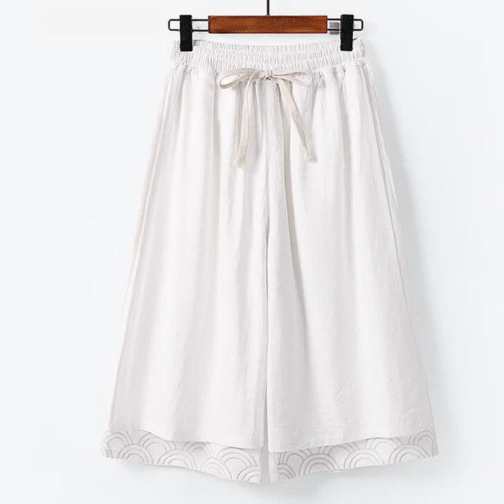 Buddha Stones Letnie, haftowane, bawełniane, lniane spodnie męskie z szerokimi nogawkami i kieszeniami - Biały - US/UK/AU50, EU60 (7XL) - image 1