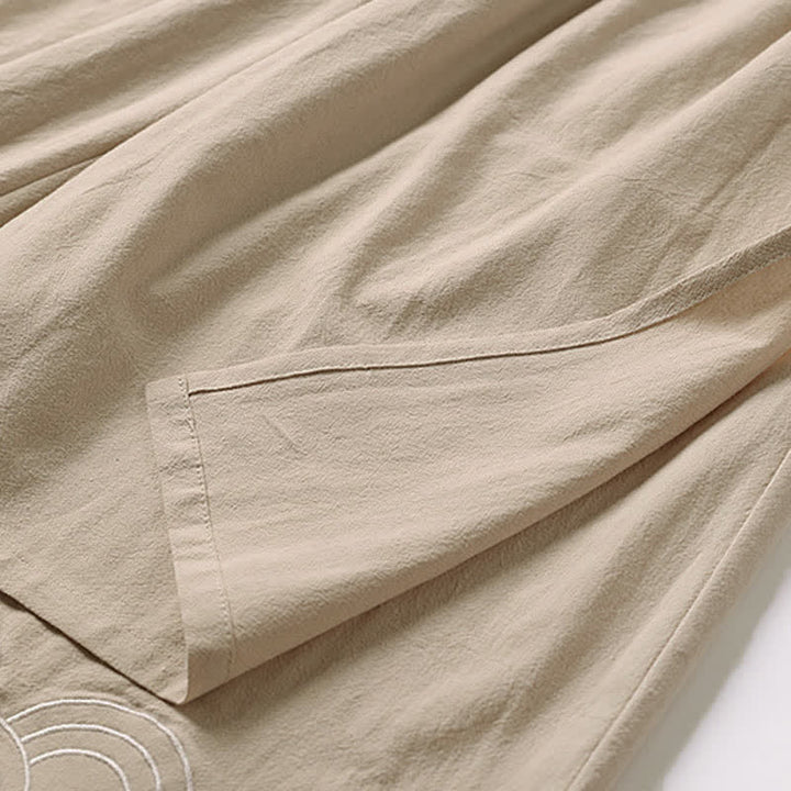 Buddha Stones Letnie, haftowane, bawełniane, lniane spodnie męskie z szerokimi nogawkami i kieszeniami - image 11