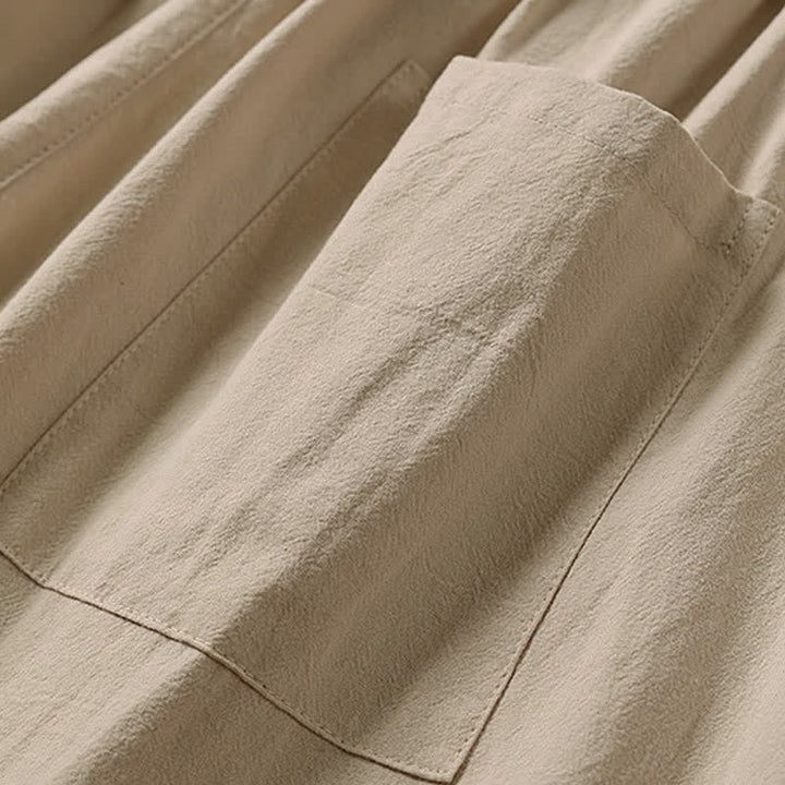 Buddha Stones Letnie, haftowane, bawełniane, lniane spodnie męskie z szerokimi nogawkami i kieszeniami - image 9