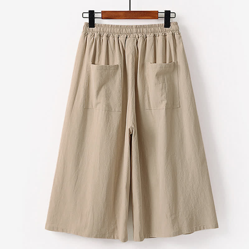 Buddha Stones Letnie, haftowane, bawełniane, lniane spodnie męskie z szerokimi nogawkami i kieszeniami - image 5