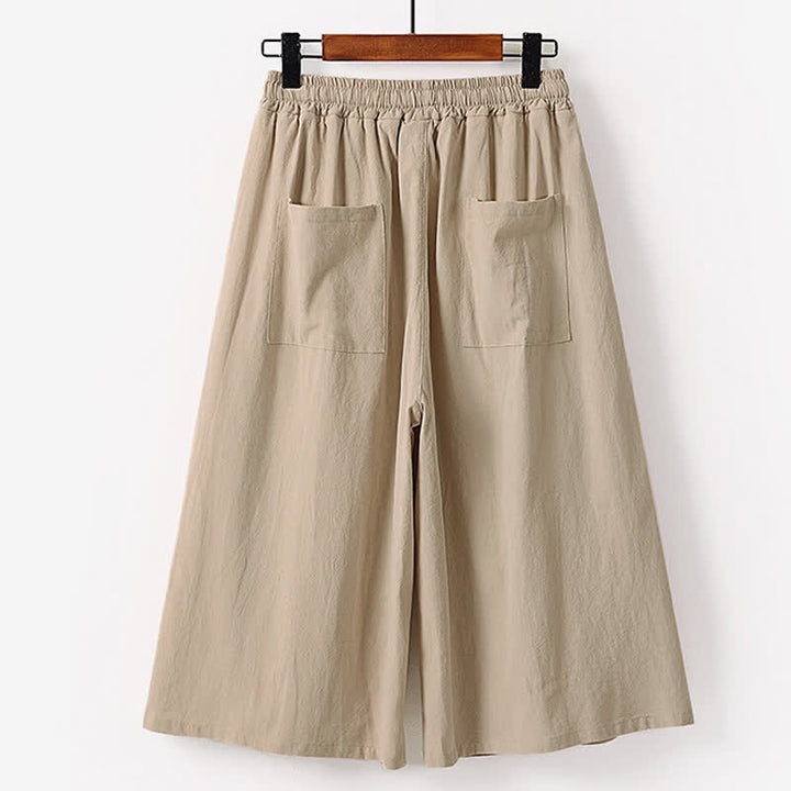 Buddha Stones Letnie, haftowane, bawełniane, lniane spodnie męskie z szerokimi nogawkami i kieszeniami - image 5