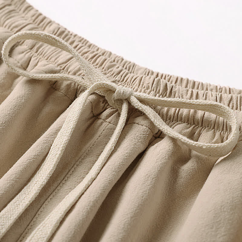 Buddha Stones Letnie, haftowane, bawełniane, lniane spodnie męskie z szerokimi nogawkami i kieszeniami - image 6