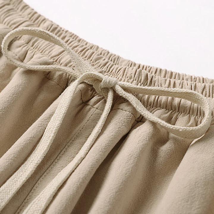 Buddha Stones Letnie, haftowane, bawełniane, lniane spodnie męskie z szerokimi nogawkami i kieszeniami - image 6