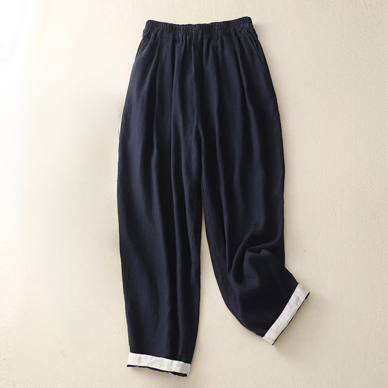 Buddha Stones Letnie, proste, elastyczne spodnie damskie z mankietami w dwóch kolorach, skrócone, zwężane, z kieszeniami - image 6