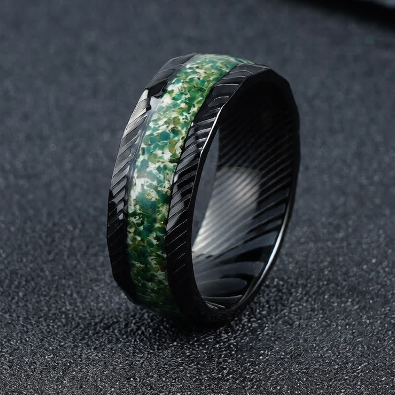 Buddha Stones Pierścień wzmacniający z fasetowanej naturalnej intarsji ze stali tytanowej - Zielony - 21,4 mm - image 0