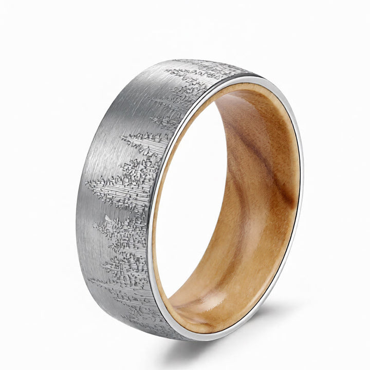 Buddha Stones Pierścień wzmacniający z drewna i stali wolframowej w kształcie lasu - Biały - 22,7 mm - image 4