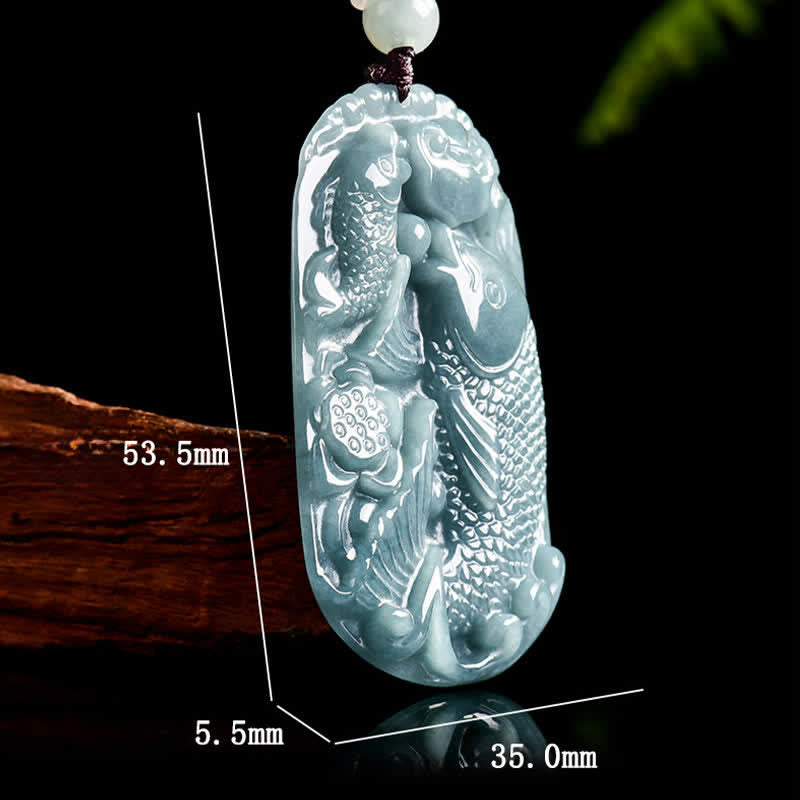 Buddha Stones Naszyjnik z podwójną liną z naturalnego jadeitu z motywem ryby Koi, symbolizujący dobrobyt - image 7