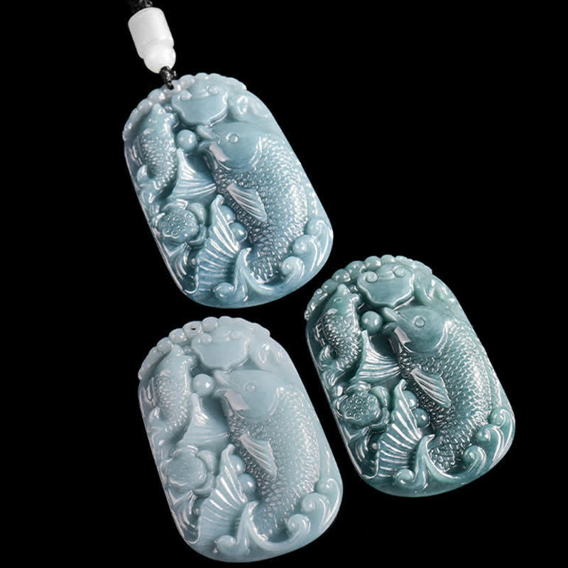 Buddha Stones Naszyjnik z podwójną liną z naturalnego jadeitu z motywem ryby Koi, symbolizujący dobrobyt - image 9