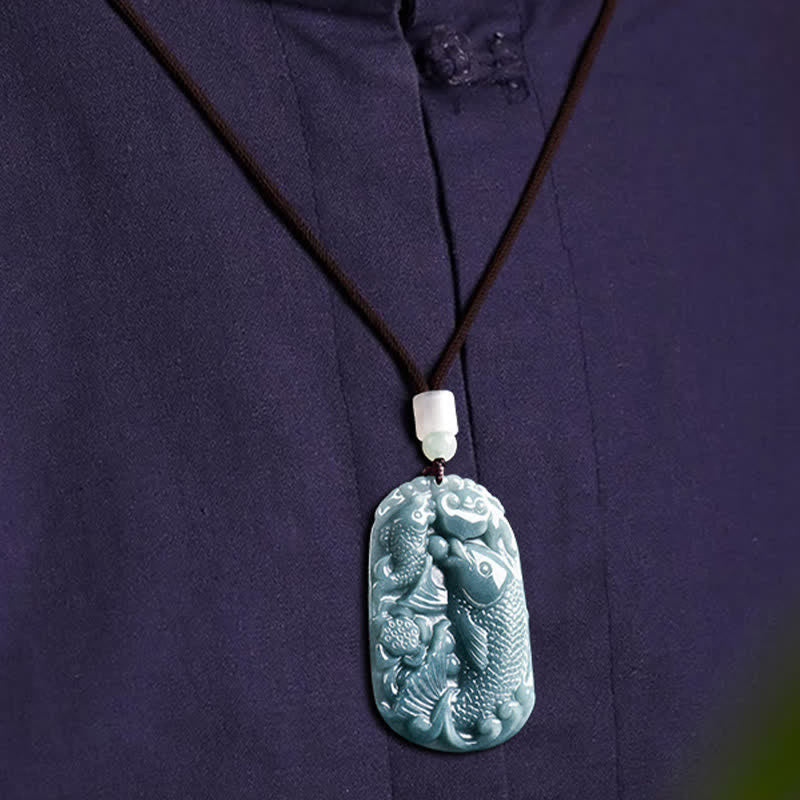 Buddha Stones Naszyjnik z podwójną liną z naturalnego jadeitu z motywem ryby Koi, symbolizujący dobrobyt - image 8