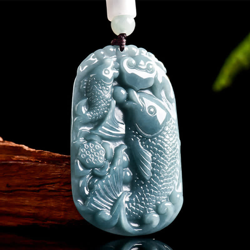 Buddha Stones Naszyjnik z podwójną liną z naturalnego jadeitu z motywem ryby Koi, symbolizujący dobrobyt - Ryba Koi - Naturalny jadeit (kolor może się różnić) - image 0