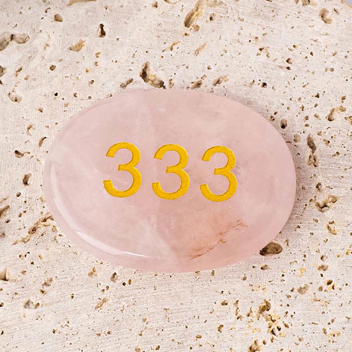 Buddha Stones Numery aniołów Biały kryształ Czerwony jaspis Różowy kryształ Zielony awenturyn Medytacja kamień palmowy - Numer anioła 333 i różowy kryształ 4,5*3,5*0,7 cm - image 11