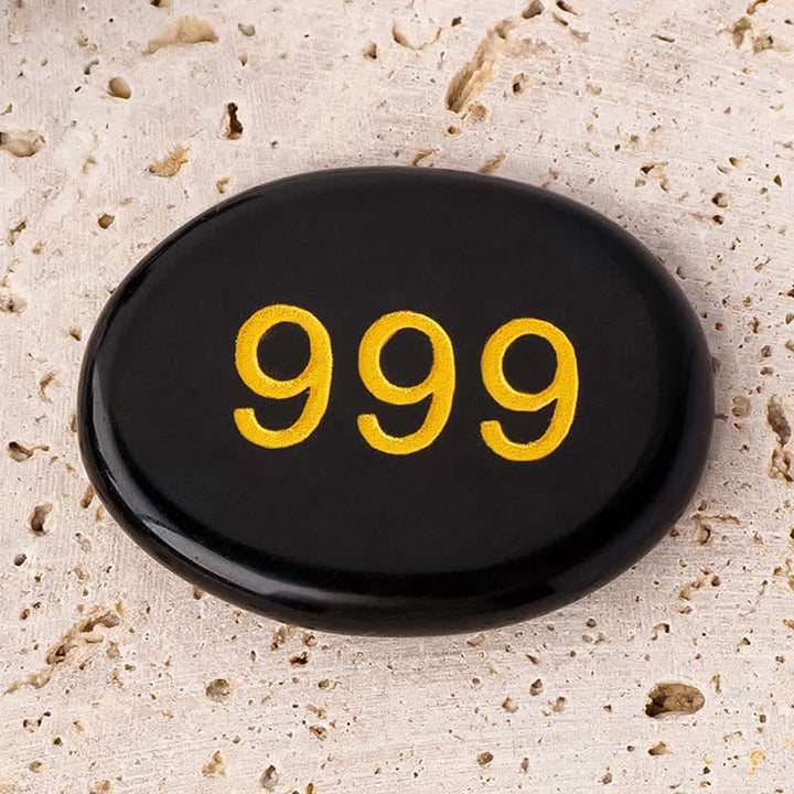 Buddha Stones Numery aniołów Biały kryształ Czerwony jaspis Różowy kryształ Zielony awenturyn Medytacja kamień palmowy - Numer anioła 999 i czarny obsydian 4,5*3,5*0,7 cm - image 29