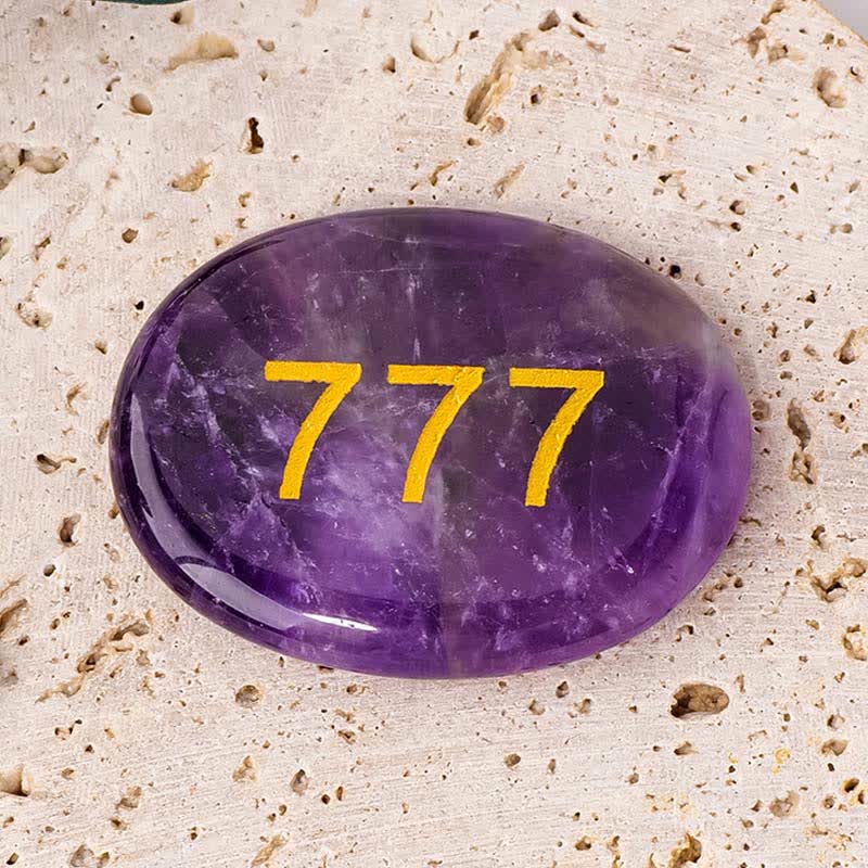 Buddha Stones Numery aniołów Biały kryształ Czerwony jaspis Różowy kryształ Zielony awenturyn Medytacja kamień palmowy - Numer anioła 777 i ametyst 4,5*3,5*0,7 cm - image 23