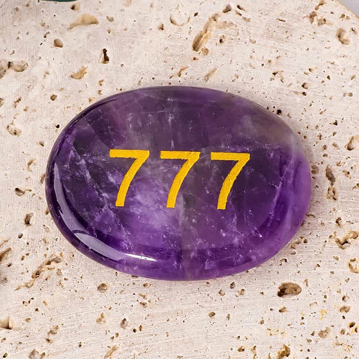 Buddha Stones Numery aniołów Biały kryształ Czerwony jaspis Różowy kryształ Zielony awenturyn Medytacja kamień palmowy - Numer anioła 777 i ametyst 4,5*3,5*0,7 cm - image 23
