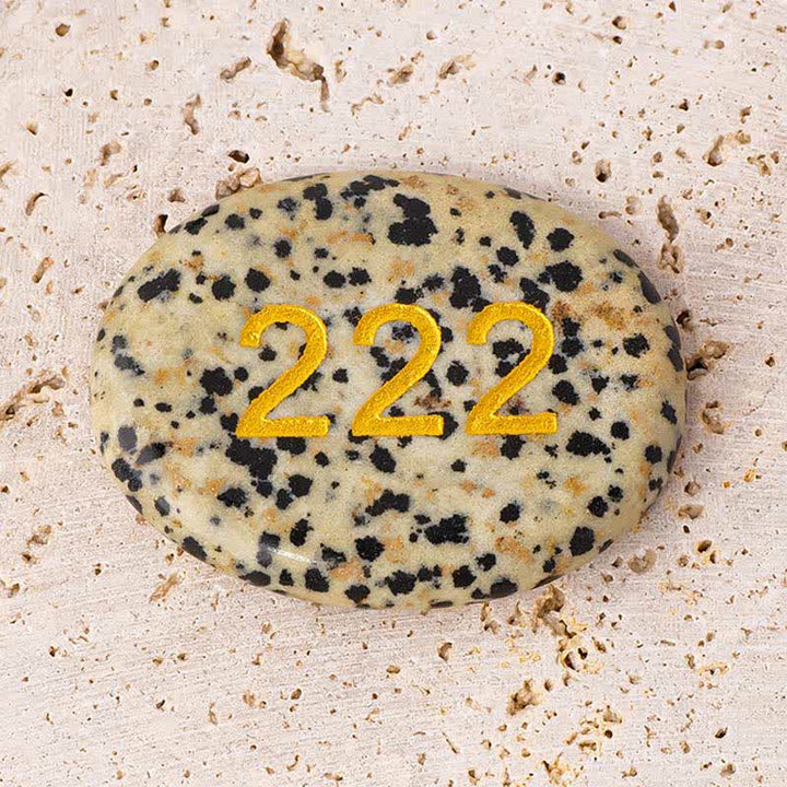Buddha Stones Numery aniołów Biały kryształ Czerwony jaspis Różowy kryształ Zielony awenturyn Medytacja kamień palmowy - Numer anioła 222 i jaspis dalmatyński 4,5*3,5*0,7 cm - image 8