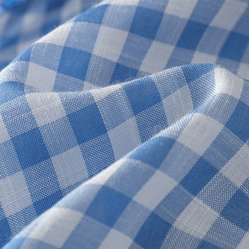 Buddha Stones Letnia, bezrękawa koszulka damska w kratę z falbanką i okrągłym dekoltem zapinana na guziki z tyłu - image 8