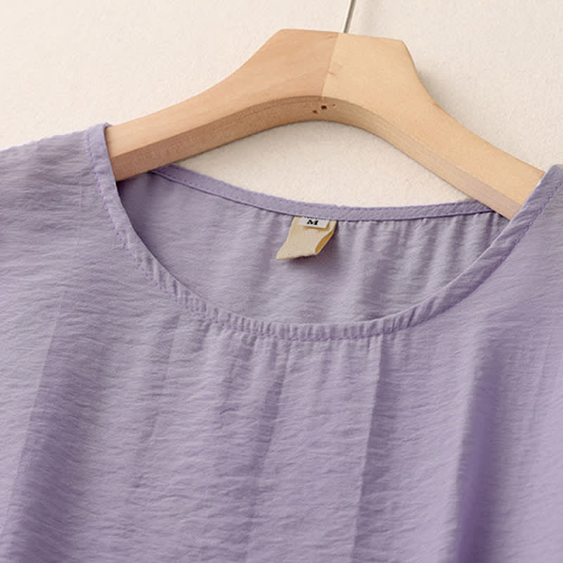 Buddha Stones Jednokolorowa damska koszulka z bufiastymi rękawami i guzikami w kształcie żaby - image 15