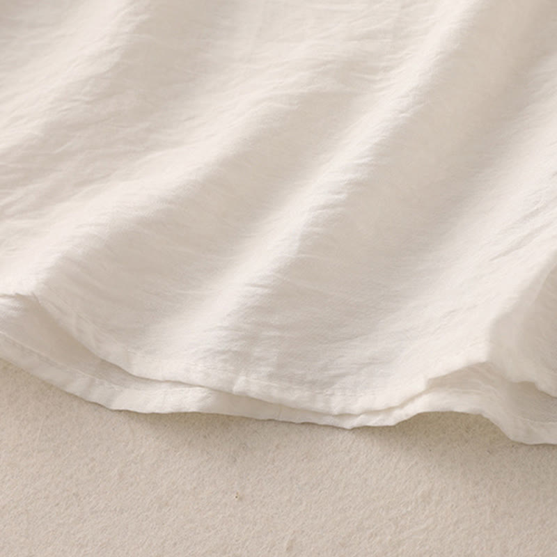 Buddha Stones Jednokolorowa damska koszulka z bufiastymi rękawami i guzikami w kształcie żaby - image 11