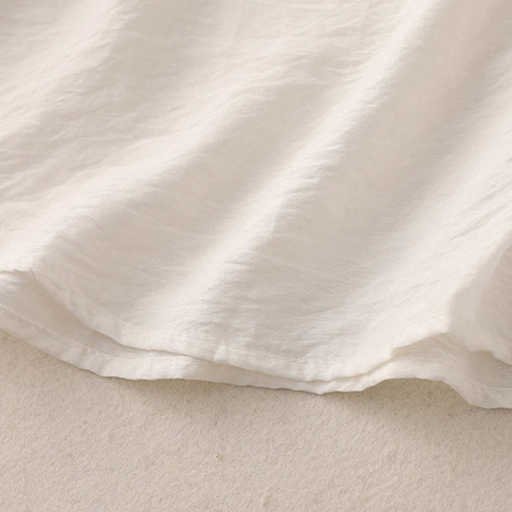 Buddha Stones Jednokolorowa damska koszulka z bufiastymi rękawami i guzikami w kształcie żaby - image 11