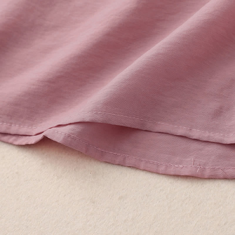 Buddha Stones Jednokolorowa damska koszulka z bufiastymi rękawami i guzikami w kształcie żaby - image 5