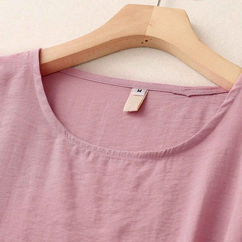 Buddha Stones Jednokolorowa damska koszulka z bufiastymi rękawami i guzikami w kształcie żaby - image 2