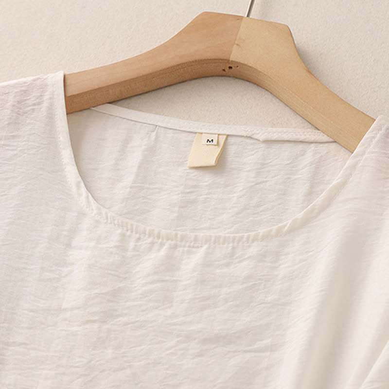 Buddha Stones Jednokolorowa damska koszulka z bufiastymi rękawami i guzikami w kształcie żaby - image 8