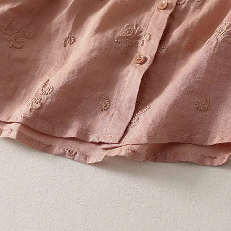 Buddha Stones Koszula damska z krótkim rękawem i guzikami w stylu retro z haftowanymi kwiatami - image 12