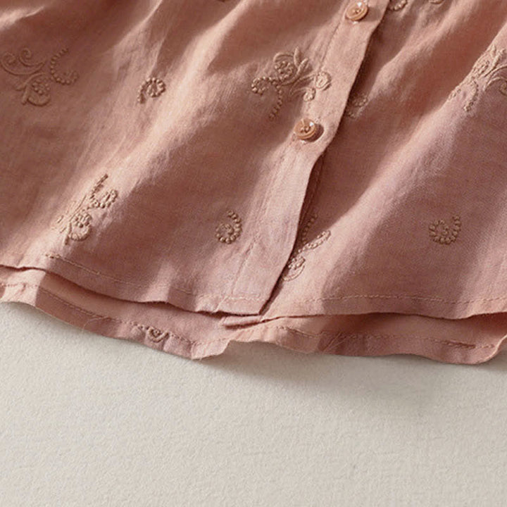 Buddha Stones Koszula damska z krótkim rękawem i guzikami w stylu retro z haftowanymi kwiatami - image 12