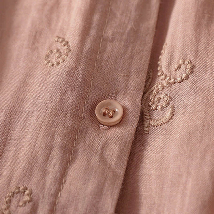 Buddha Stones Koszula damska z krótkim rękawem i guzikami w stylu retro z haftowanymi kwiatami - image 8