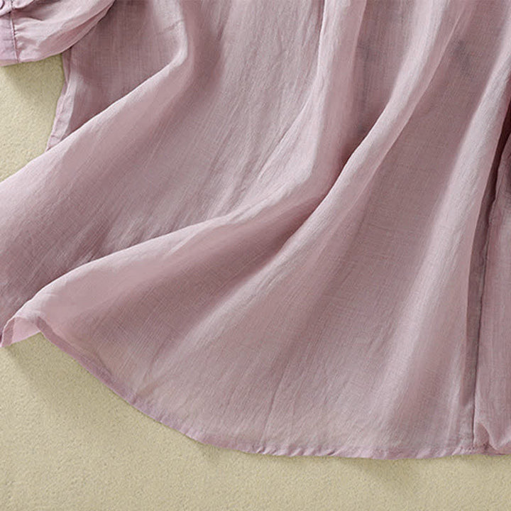 Buddha Stones Koszula damska z krótkim rękawem i okrągłym dekoltem, haftowana w kwiaty w stylu retro - image 27