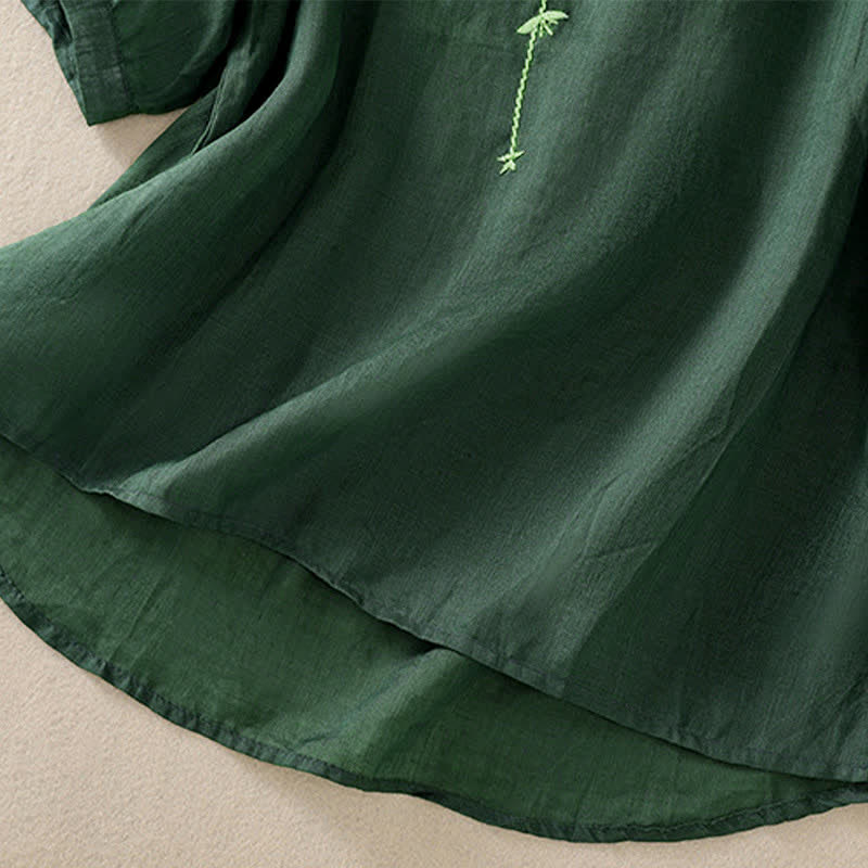 Buddha Stones Koszula damska z krótkim rękawem i okrągłym dekoltem, haftowana w kwiaty w stylu retro - image 6